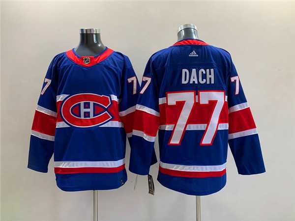 Mens Montreal Canadiens #77 Kirby Dach Blue Stitched Jersey